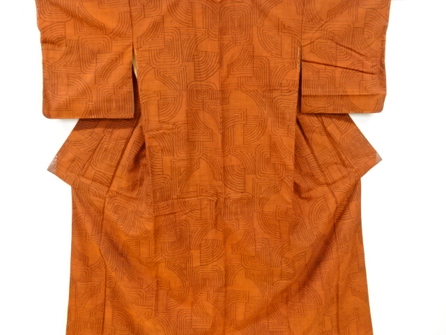 JAPANESE KIMONO / ANTIQUE KIMONO / SILK / TSUMUGI / WOVEN ABSTRACT PATTERN